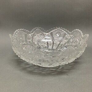 Vintage Imperial Glass Clear Large Bowl Daisy & Button Sawtooth Edge